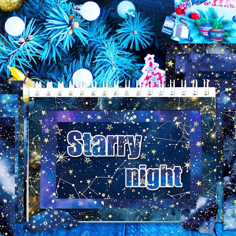 Feivando 24 Sheets Galaxy Scrapbook Paper 12'' × 12'' Double-Sided Starry Sky Pattern Paper Blue Space Decorative Decoupage Cardstock for DIY Crafts Making Scrapbook Supplies - Image 4